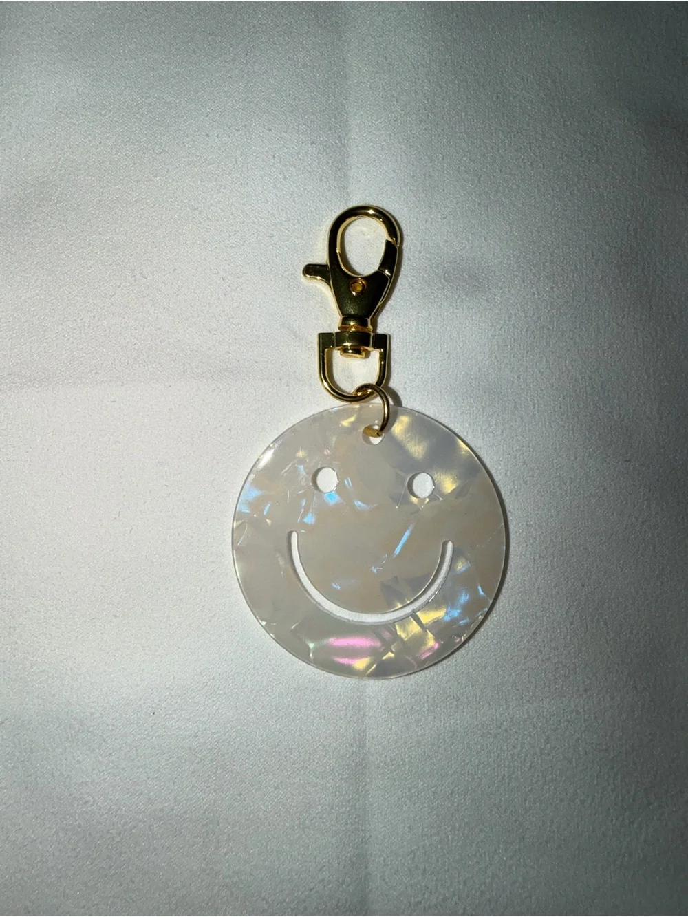 Iridescent Pearl Smile Keychain with Gold Clip